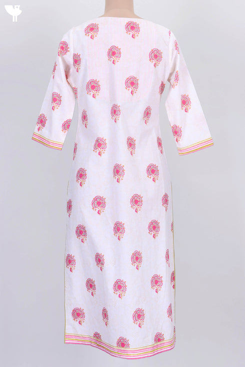 Cambric Cotton Kurta In Floral Block Print